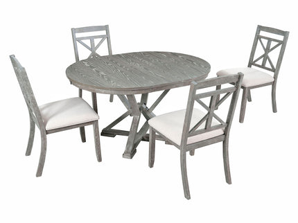 Dining Set With Extendable Round Table And 4 Upholstered Chairs