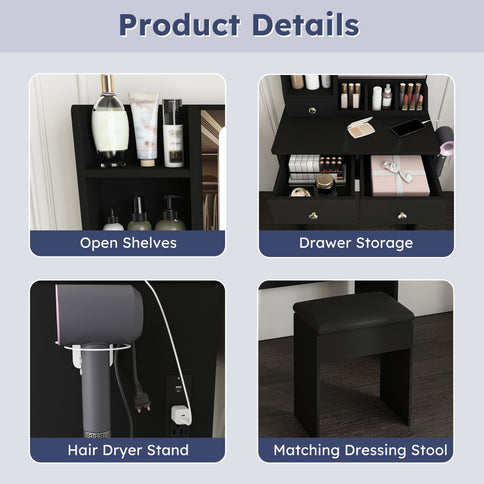 Modern Small Vanity Desk With 3 LED Lighting Modes, 3 Drawers
