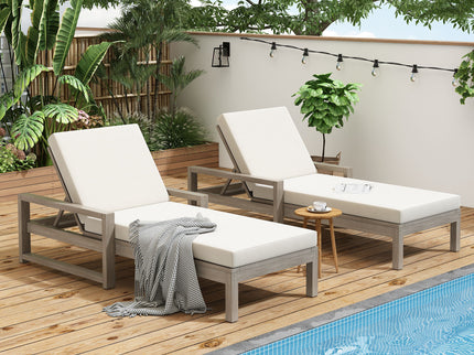 Outdoor Lounge Chairs, 5 Position Chaise Lounge With Adjustable Backrest (Set of 2) - Gray