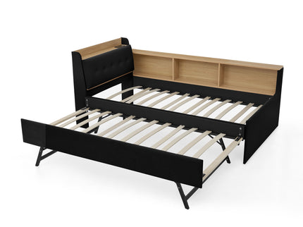 Upholstered Daybed With Storage Headboard, Wireless Charging, LED Lights