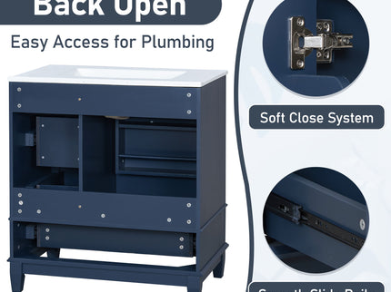 Freestanding Bathroom Vanity With Sink, Soft Close Door, 3 Drawers