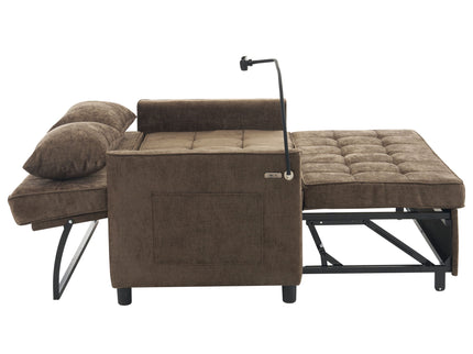 Pull-Out Sleeper Sofa With Reversible Backrest Cushion, Side Pockets, 2 USB Ports And A Phone Holder For Living Room
