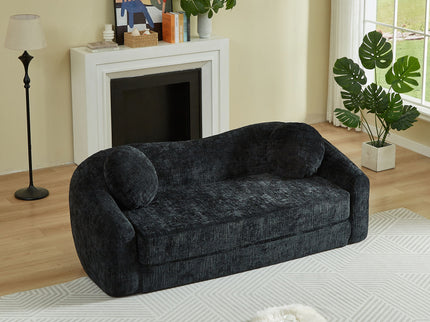 Curved Convertible Sofa, 2 In 1 Frameless Folding Sofa Bed With Pull Out Base And Deep Seat