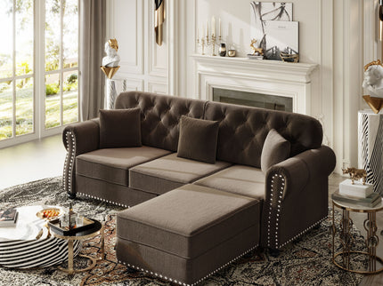 Upholstered 3 Seater Sofa Set With Ottoman