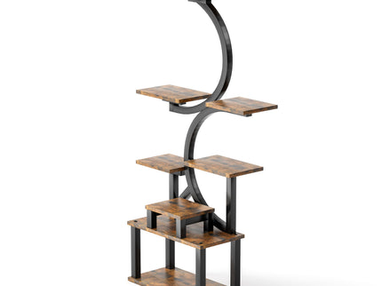 8 Tier Indoor Plant Stand With 5 Grow Lights For Living Room - Rustic Brown