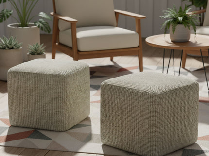 Zelma - Square Woven Outdoor / Indoor Pouf - Cream / Natural