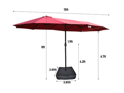 Double- Sided Outdoor Market Umbrella With Lights And Base