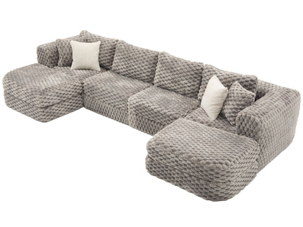 Modular Sectional Sofa, Boneless Couch With 2 Movable Ottomans