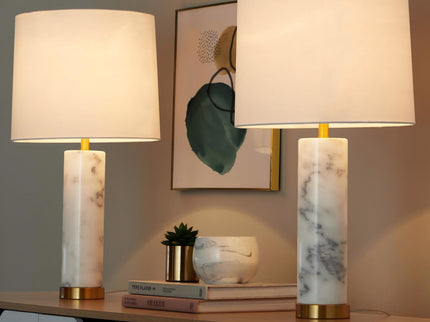 Marabella - Contemporary Marble Table Lamp (Set of 2) - Brass / White