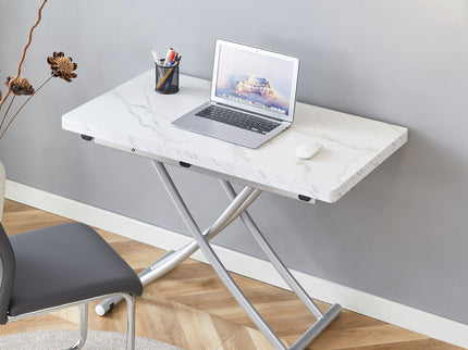 Modern Minimalist Multifunctional Lift Table With Metal Legs - White / Silver