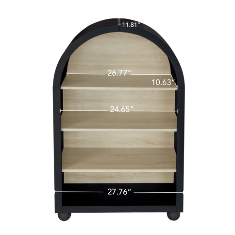 Modern Ached Bookshelf, 4 Layer Bookcase, Arched Display Cabinet Storage Shelves For Living Room, Bed Room, Study - Black / Natural