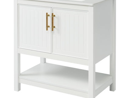 Elegant Bathroom Vanity With Ceramic Sink And Versatile Storage