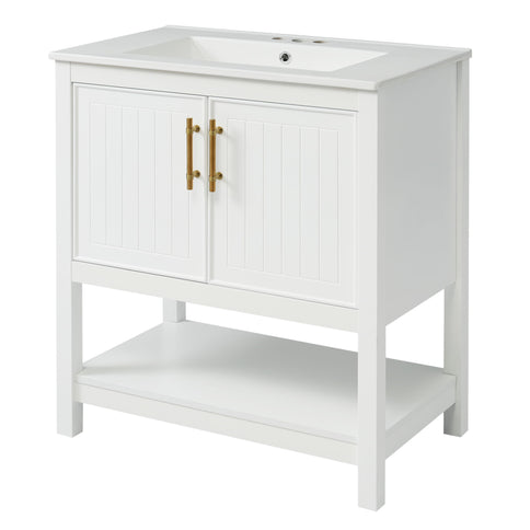 Elegant Bathroom Vanity With Ceramic Sink And Versatile Storage