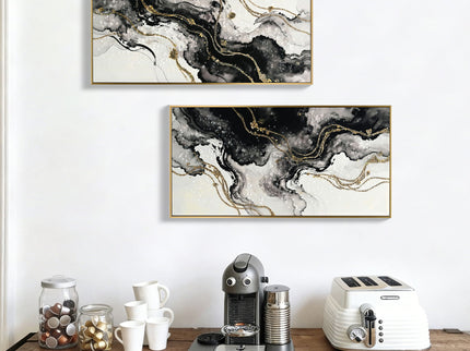 Large Framed And Abstract Wall Art, Minimalist Canvas Prints (Set of 2) - White / Black