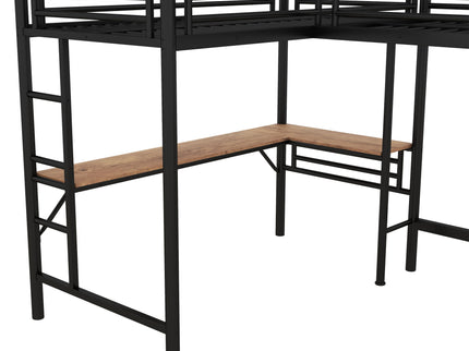 Twin Loft Bed With 2 Built In Desks, Mission Style - Black