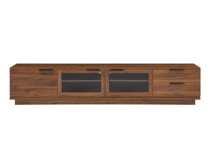 TV Stand With 2 Drawers, Doors & Cable Management, Soft Closing Hinges - Walnut