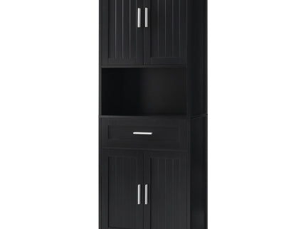 Freestanding Tall Bathroom Cabinet With Soft Close Doors And Adjustable Shelves