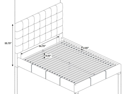 Queen Panel Platform Bed With Grid Tufted Headboard - Tan