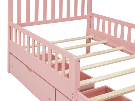 Platform Bed With Guardrails On Both Sides And 2 Storage Drawers