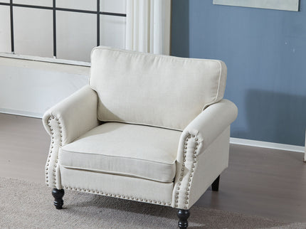 Rolled Arm Sofa With Nailhead Trim, 1 Seater Upholstered Couch With Wooden Legs