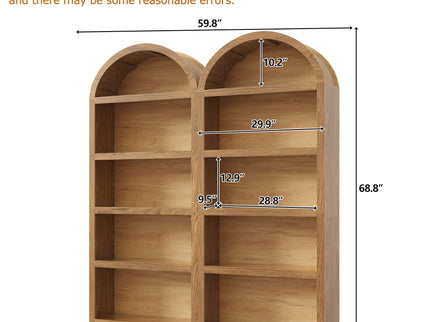Freestanding Tall 5 Tier Display Bookcase For Living Room (Set of 2) - Brown