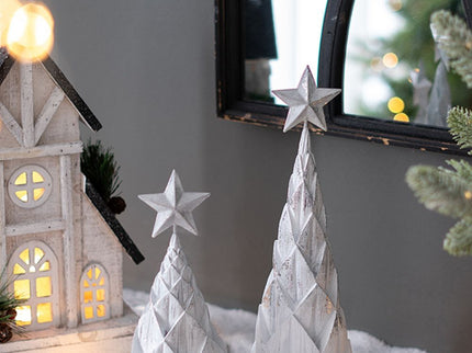 Resin / Foil Christmas Tree With Star Top (Set of 3) - White / Silver