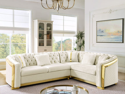 L Shaped Chesterfield Sectional Sofa With Stainless Steel Accents