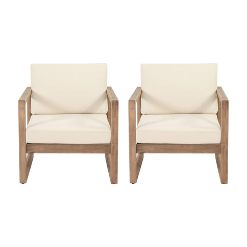 Outdoor Acacia Wood Patio Club Chair, Wood Patio Furniture, Waterproof Thick Cushion Deep Seating For Porch - Brown Wash / Beige