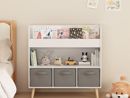 Bookshelf With 3 Bins, Storage Shelf For Toys And Books - White