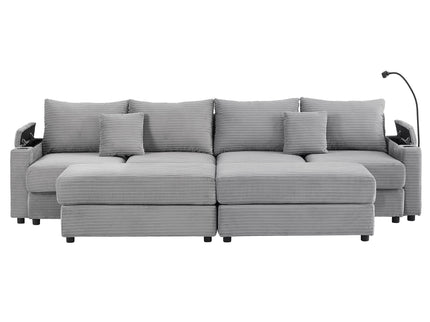 Modern Style Loveseat Sofa Sectional Sofa Couch With Storage Space, A Movable Ottoman, Two USB Ports, Two Cup Holders, A Phone Holder For Living Room