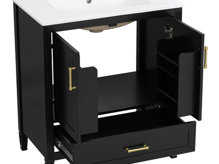 Elegant Fluted Bathroom Vanity With Sink, Soft Close Doors & Drawer