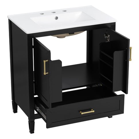 Elegant Fluted Bathroom Vanity With Sink, Soft Close Doors & Drawer