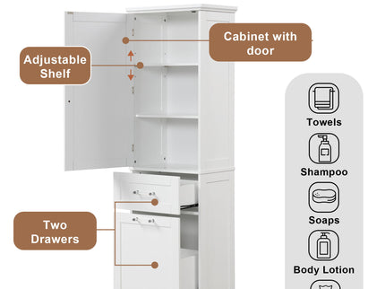 Tall Freestanding Bathroom Storage Cabinet With Adjustable Shelf And 2 Drawers
