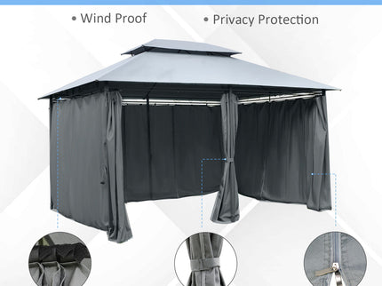 Outsunny - Patio Gazebo, Outdoor Gazebo Canopy Shelter With Curtains, Vented Roof, Steel Frame For Garden, Lawn, Backyard And Deck, - Sage Gray