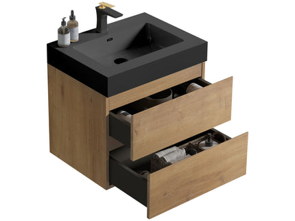 Alice - Natural Oak Bathroom Vanity With Sink, Large Storage Wall Mounted Floating Bathroom Vanity For Modern Bathroom, One-Piece Sink Basin Without Drain