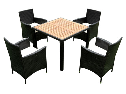 Outdoor Patio Wicker Dining Set With Acacia Wood Top