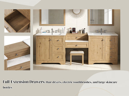 Double Sink Bathroom Vanity With Countertop, 2 Ceramic Sinks, 6 Drawers, Soft Close Design