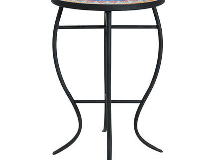 Outdoor Round Side Table With Mosaic Style Top And Curved Iron Legs
