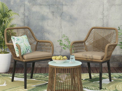 Conversation Set With Tempered Glass Table Top - Light Brown