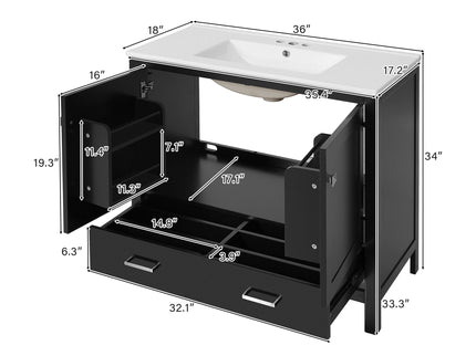 Bathroom Vanity With Sink, Soft Close Doors, Double Shelves & Divided Drawer