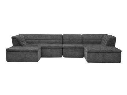 U-Shaped Modular Sectional Sofa With Chaise And Movable Ottoman With Wave-Shaped Armrest