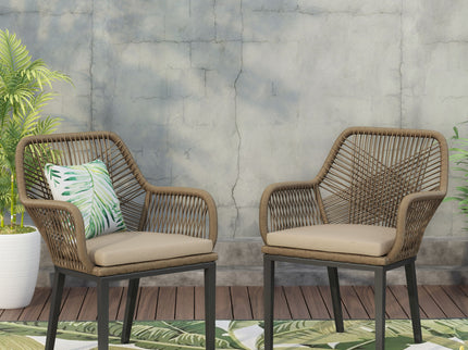 Modern Wicker Dining Club Chair With Water Resistant Cushions - Brown / Beige