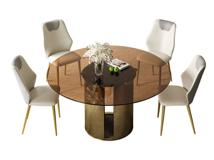 Modern Round Dining Table Set With Glass Top And Steel Legs