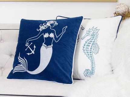 Liz Mermaid Pillow Cover With Matching Back And Hidden Zipper - Indigo