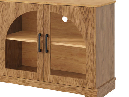 TV Stand With Semi Arched Glass Doors, Media Console With Adjustable Shelves For Living Room - Brown