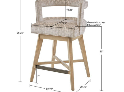 Design Swivel Counter Stool With Low Back Support Polyester And Solid Wood - Cream