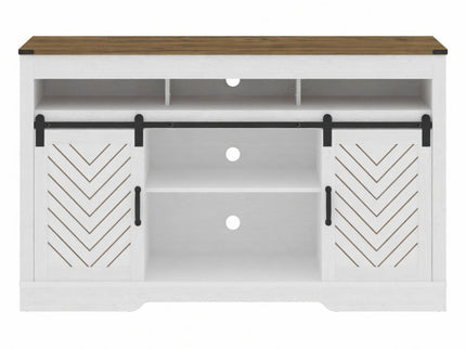 TV Stand With Sliding Barn Doors And Adjustable Storage - White / Oak