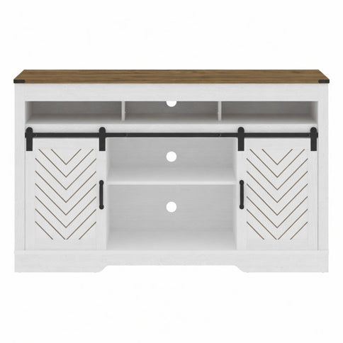 TV Stand With Sliding Barn Doors And Adjustable Storage - White / Oak