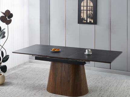 Extendable Dining Table With Cone Base - Brown / Black