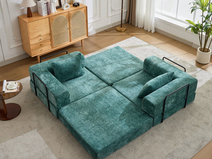 Convertible Floor Sofa Bed With Pillow Back Support Armrest